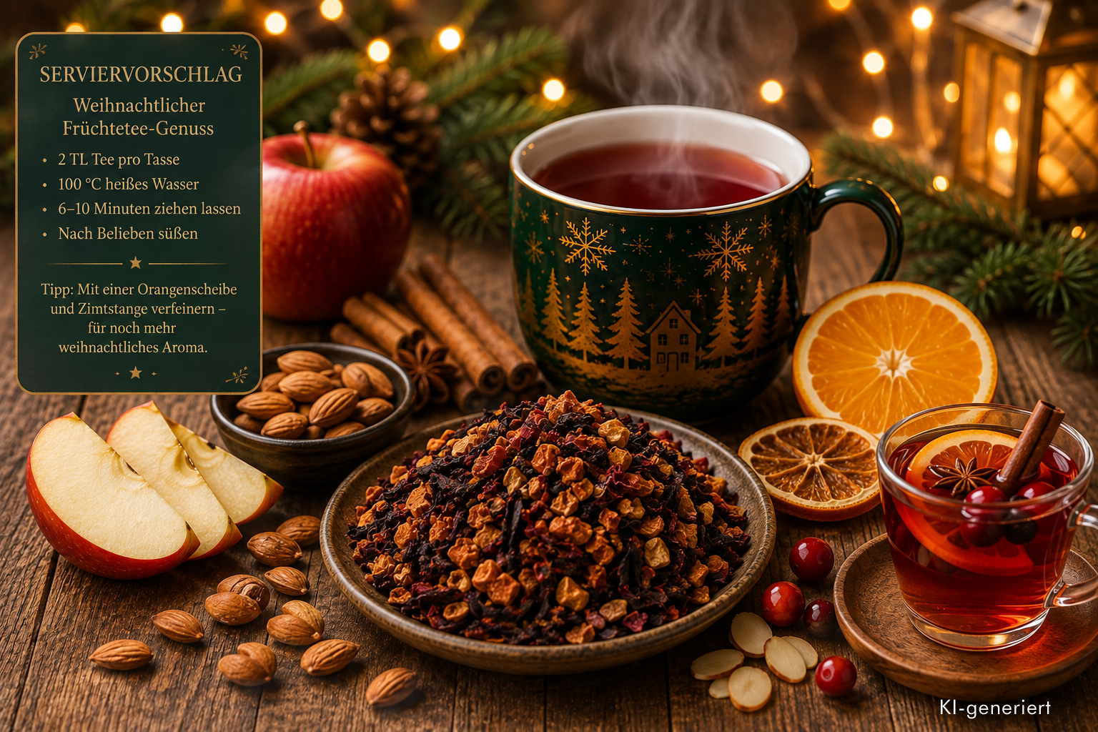 Weihnachtstee „Fröhliche Weihnachten“ – Früchtetee mit Apfel, Mandel & Zimt Geschmack - Frohe Weihnachten