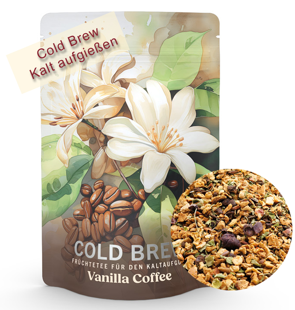 Cold Brew "Eiskaffee Vanille" Früchtetee Eistee mit Kaffee-Vanille Geschmack 100 g