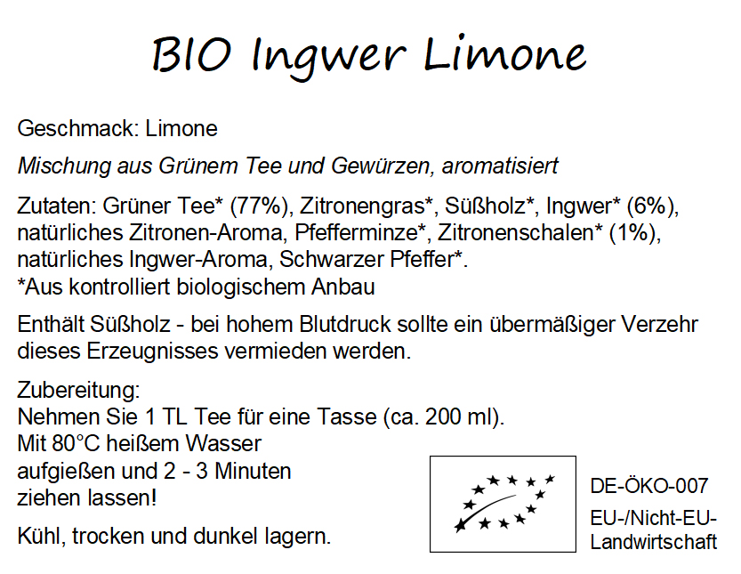 Bio Grüner Tee „Ingwer Limone“ – Biotee mit Limonen Geschmack
