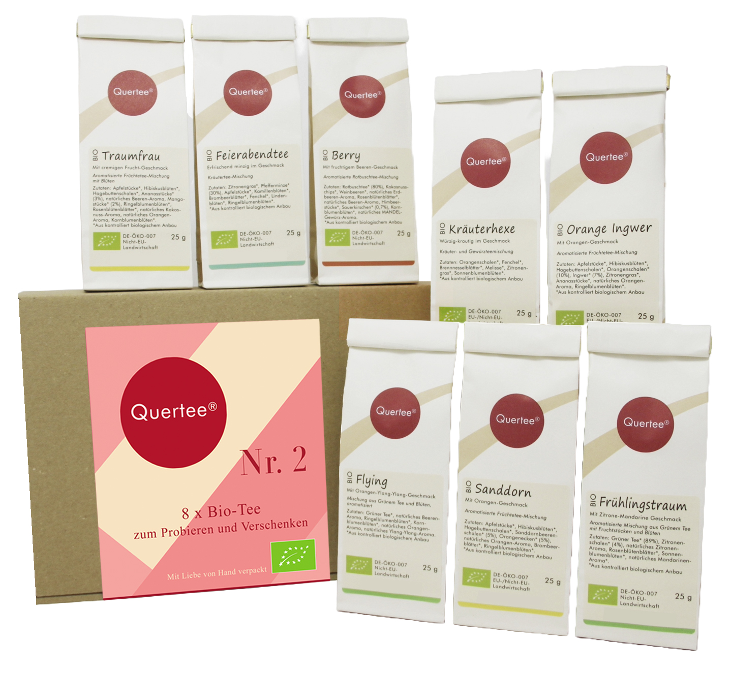 Probierset Bio Tee Quertee® Nr. 2 - 8 x 25 g verschiedene Biotee als Geschenkset / Probierset