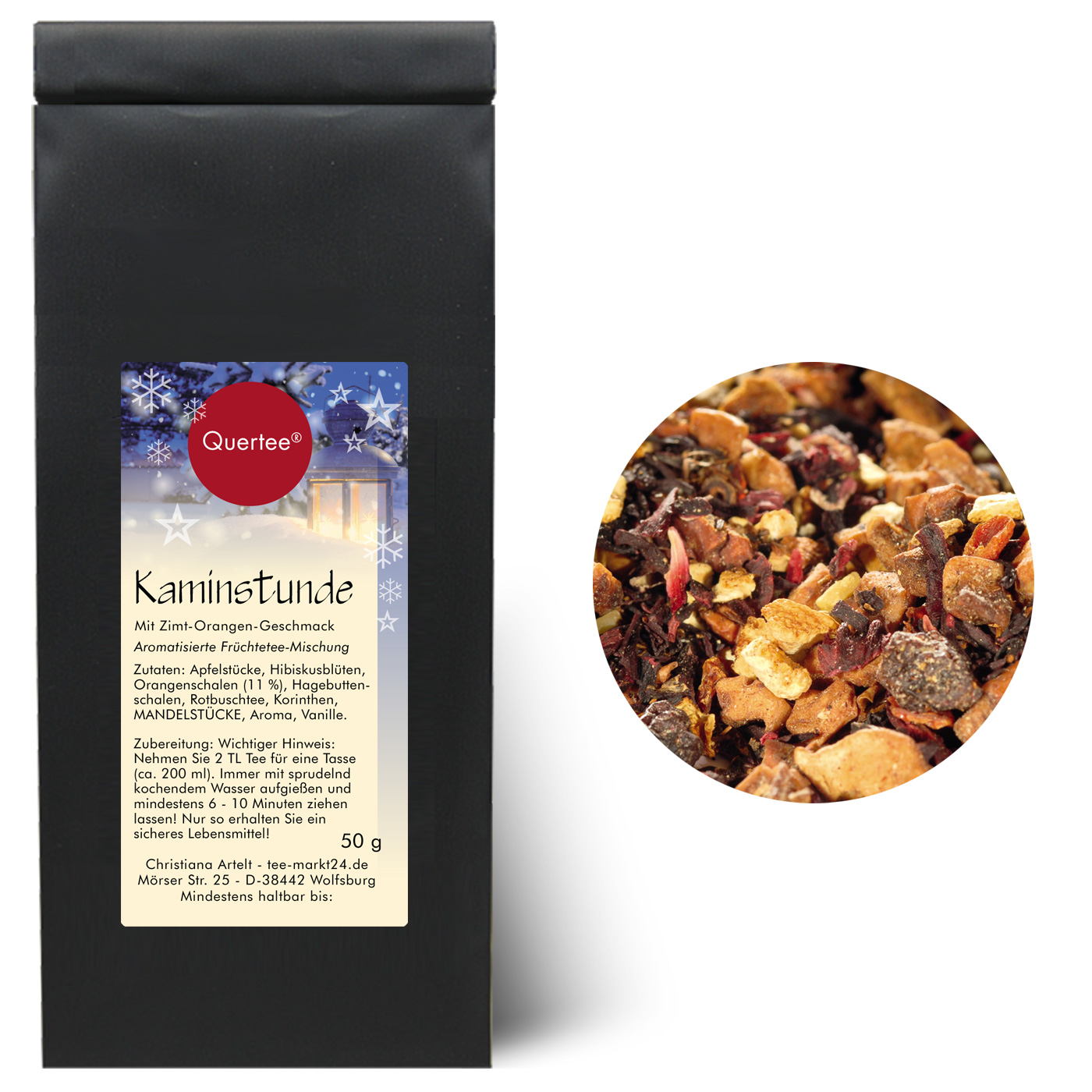 Tee Geschenk Weihnachten  - Quertee Nr. 7 – Weihnachtstee Geschenkset - 6 x 50 g Tee Geschenkset - Wintertee -  Vanille Lemon, Schneemütze, Lemon Chai, Kaminstunde, Wintermandel, Winters Delight - 300 g