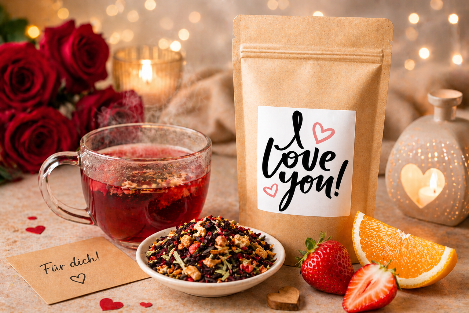 „I love you - Ich liebe Dich“ mit Erdbeer-Orangen-Geschmack | Teegeschenk von Christea - 100 g