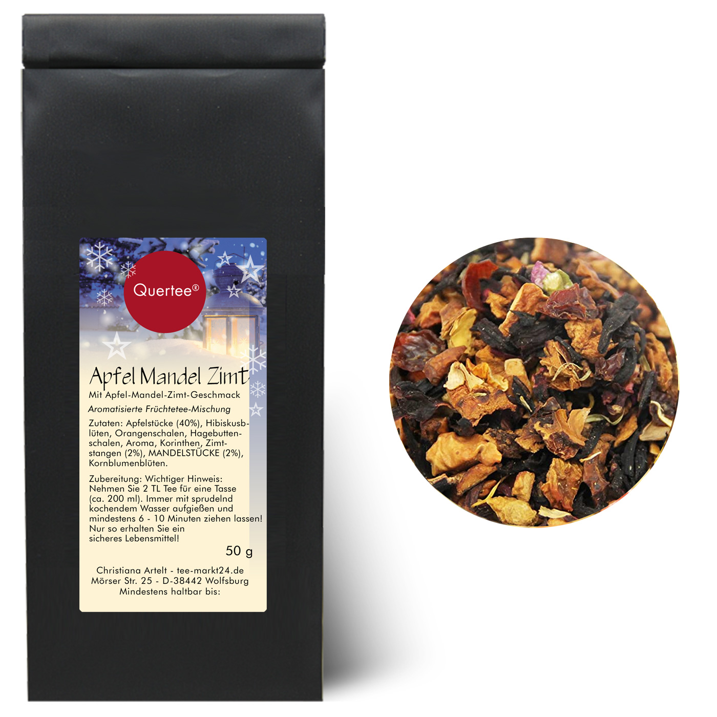 Tee Geschenk Weihnachten  - Quertee Nr. 7 – Weihnachtstee Geschenkset - 6 x 50 g Tee Geschenkset - Wintertee -  Vanille Lemon, Schneemütze, Lemon Chai, Kaminstunde, Wintermandel, Winters Delight - 300 g
