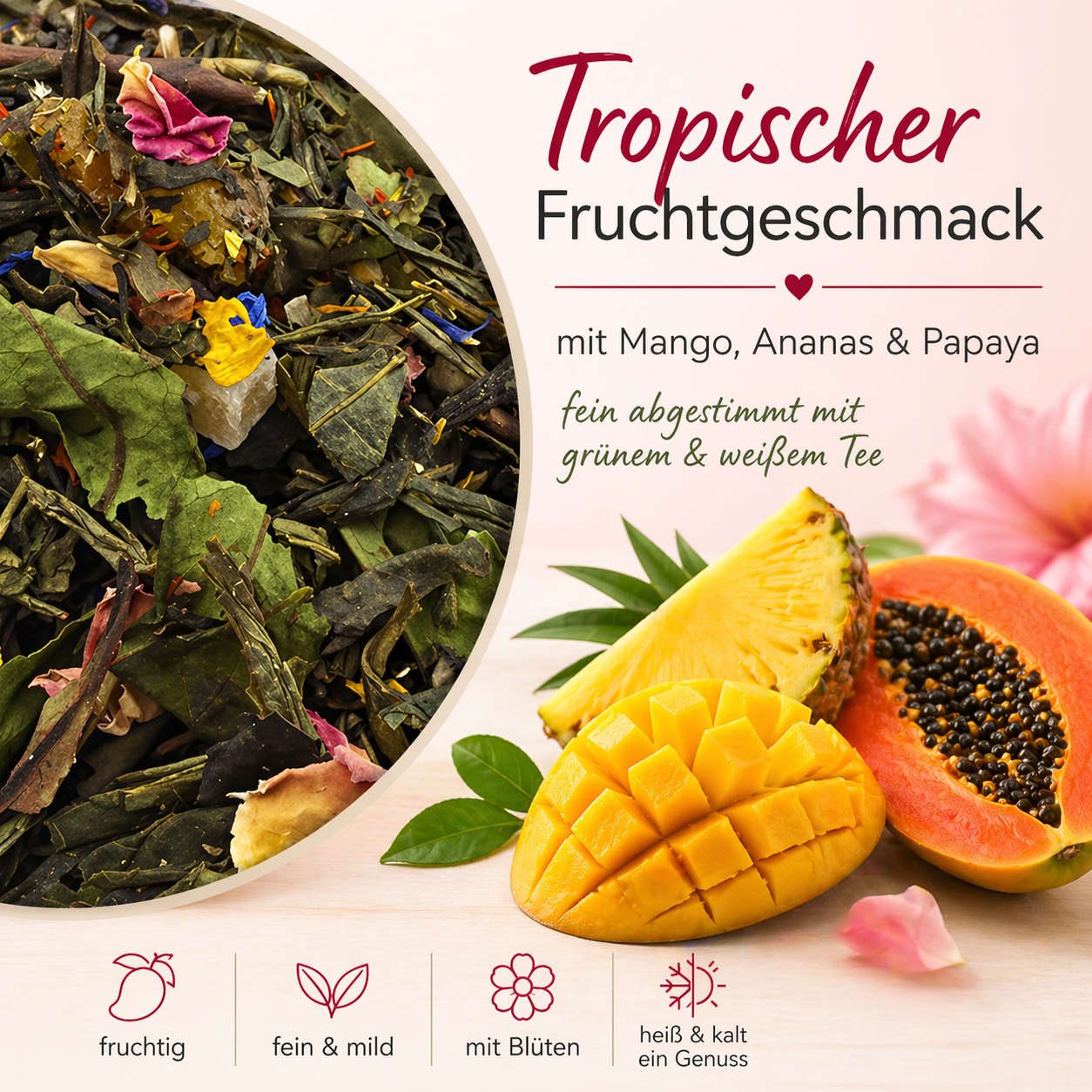 Grüner & Weißer Tee "Tropische Früchte" – Exotische Fruchtstücke für einen tropischen Tee Genuss