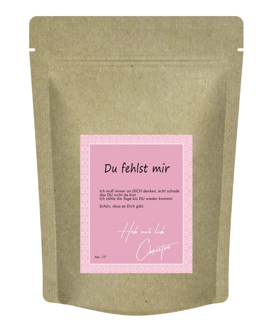 „Du fehlst mir - Ich vermisse Dich" – Erdbeer Früchtetee Teegeschenk von Christea 70 g