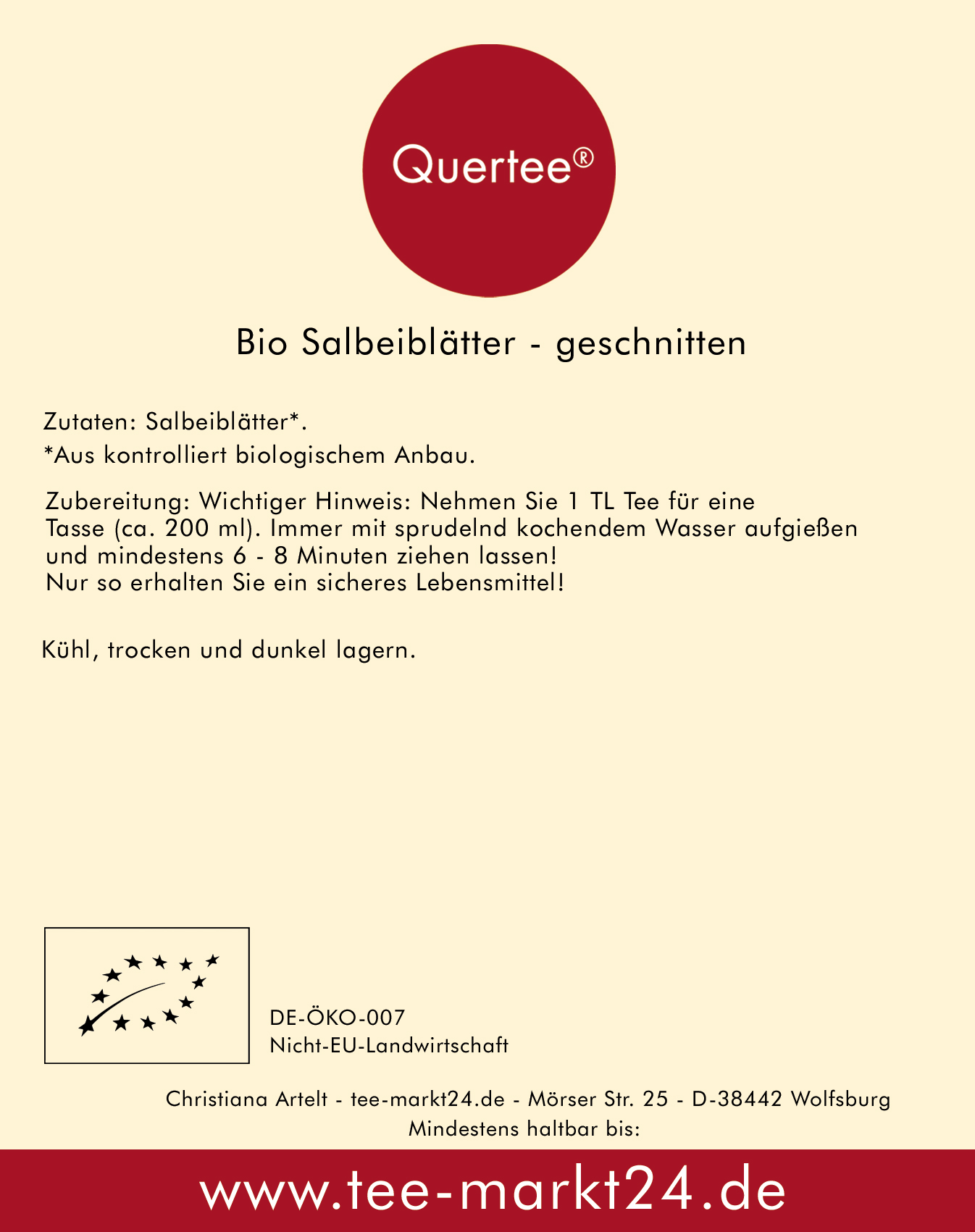 Bio Salbeitee – 100 % Bio Salbei – Salbeiblätter getrocknet & geschnitten