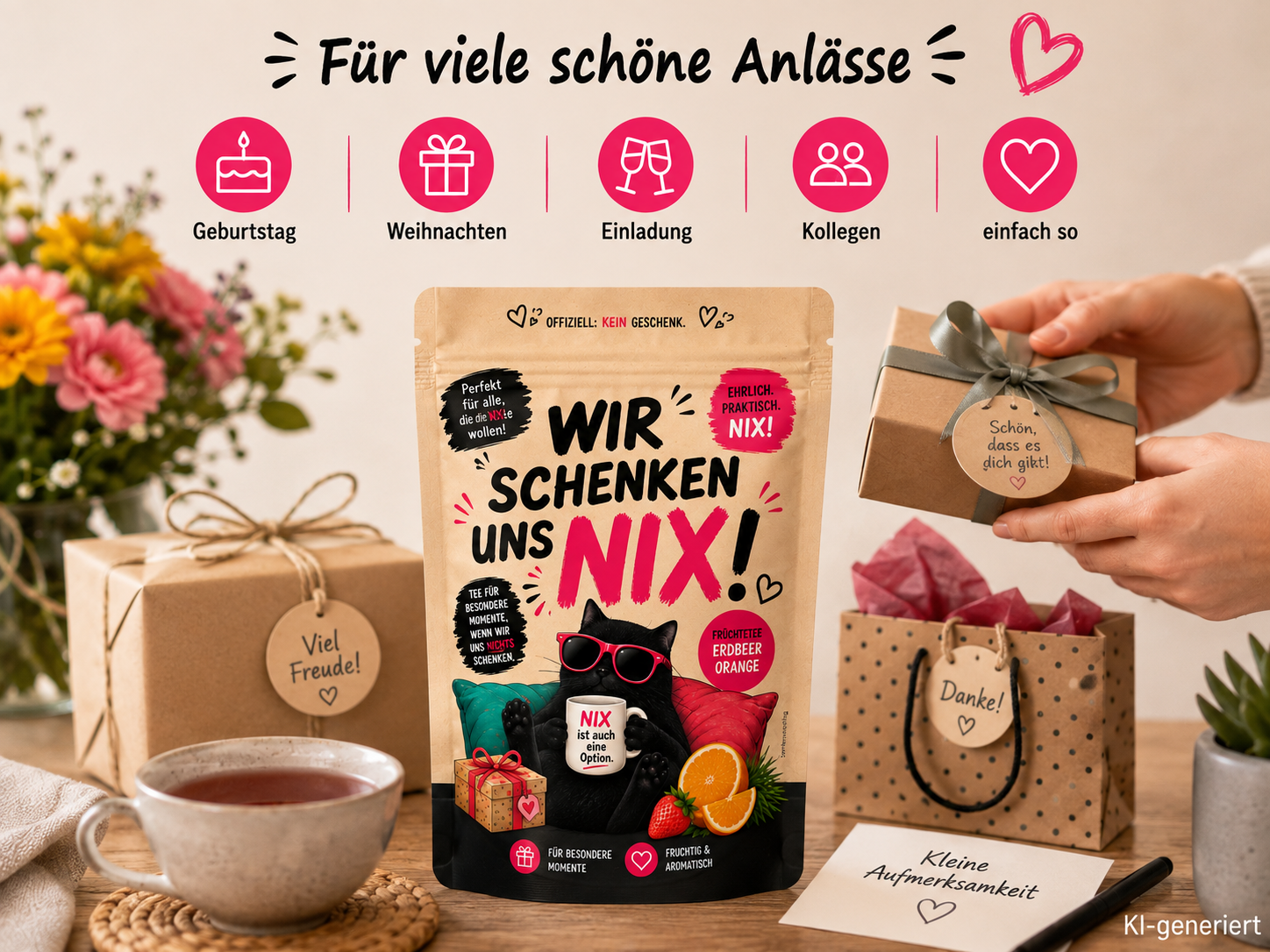 "Wir schenken uns NIX!" – kleines Teegeschenk mit Erdbeer-Orange