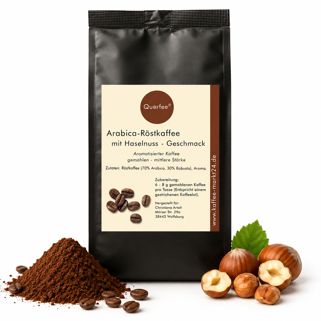 Haselnuss Kaffee - Arabica Röstkaffee mit Haselnuss Geschmack - gemahlen