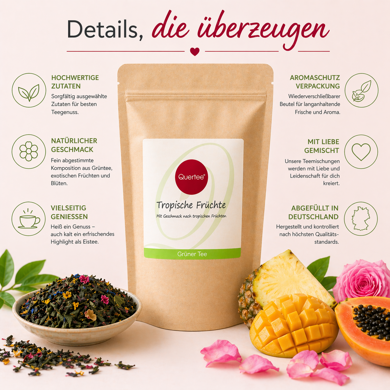 Grüner & Weißer Tee "Tropische Früchte" – Exotische Fruchtstücke für einen tropischen Tee Genuss