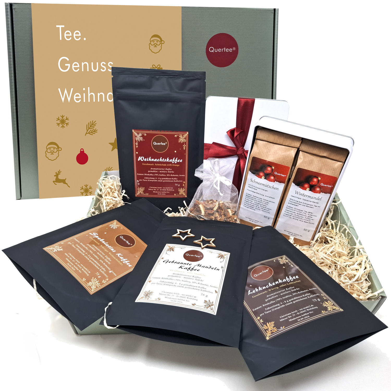"Tee & Kaffee Geschenkset zu Weihnachten – Genussset mit weihnachtlichen Kaffee & xmas Tee