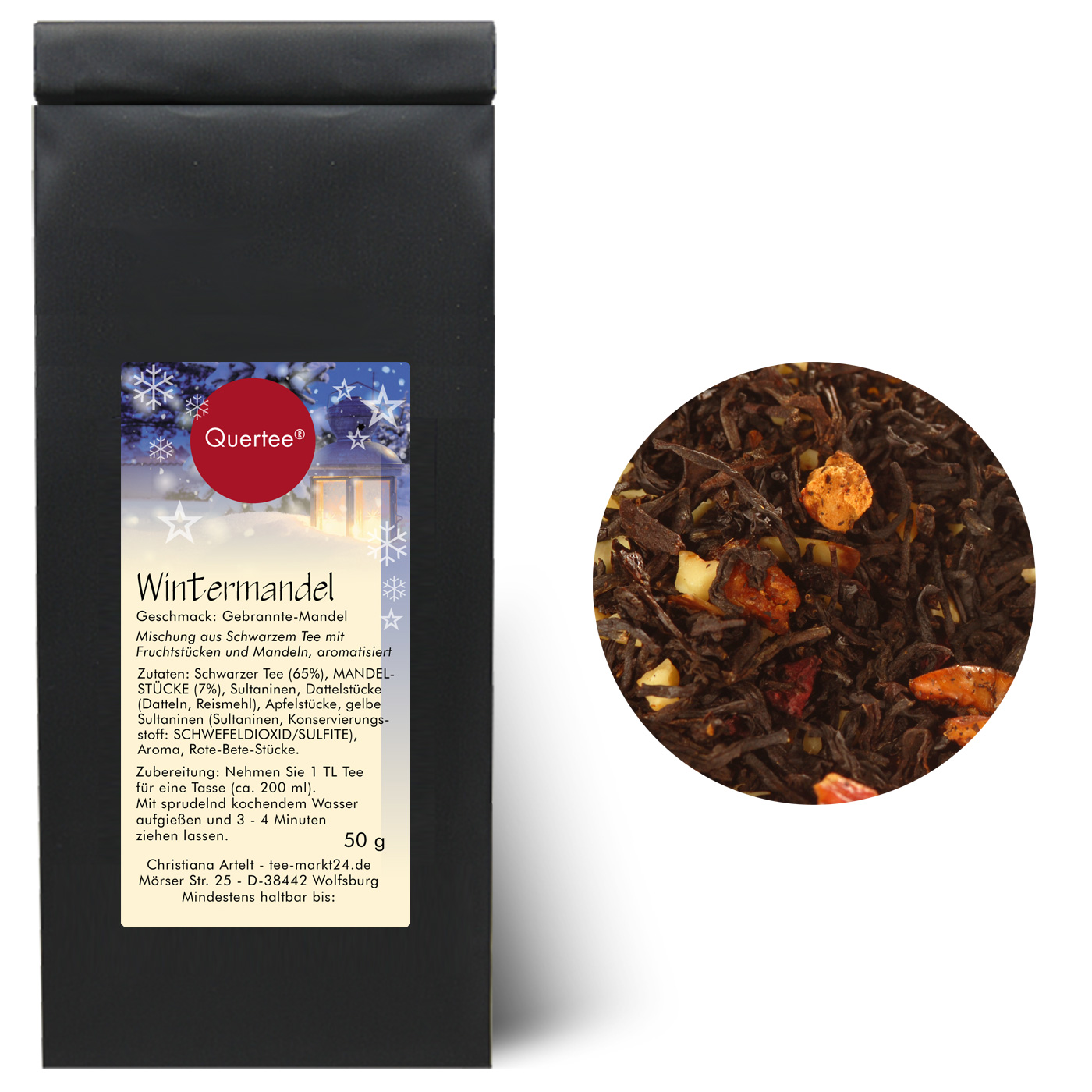Tee Geschenk Weihnachten  - Quertee Nr. 7 – Weihnachtstee Geschenkset - 6 x 50 g Tee Geschenkset - Wintertee -  Vanille Lemon, Schneemütze, Lemon Chai, Kaminstunde, Wintermandel, Winters Delight - 300 g