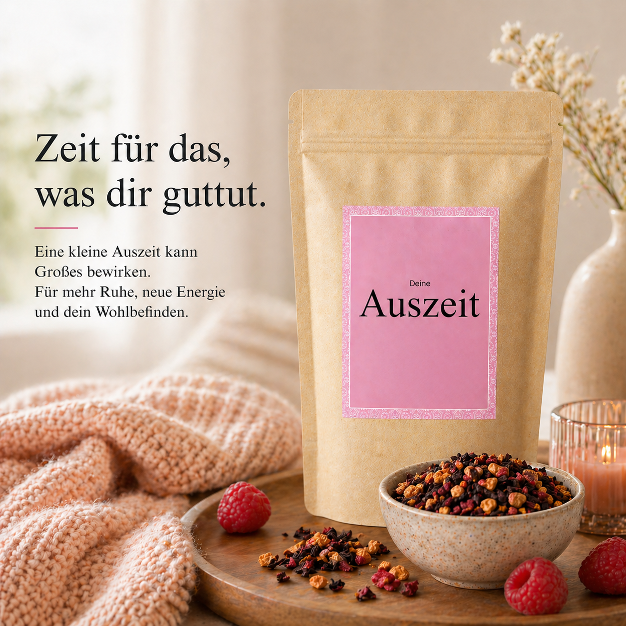 „Deine Auszeit“ – Entspannungstee mit Himbeer-Geschmack | Früchtetee für Ruhe & Wohlbefinden von Christea 70 g