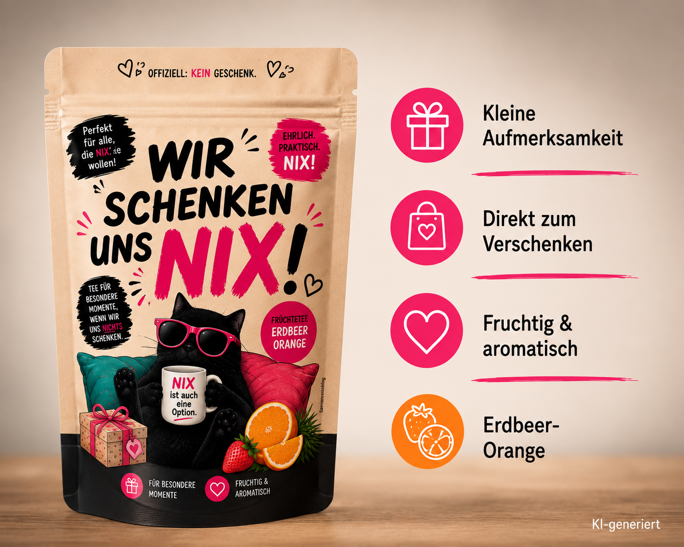 "Wir schenken uns NIX!" – kleines Teegeschenk mit Erdbeer-Orange