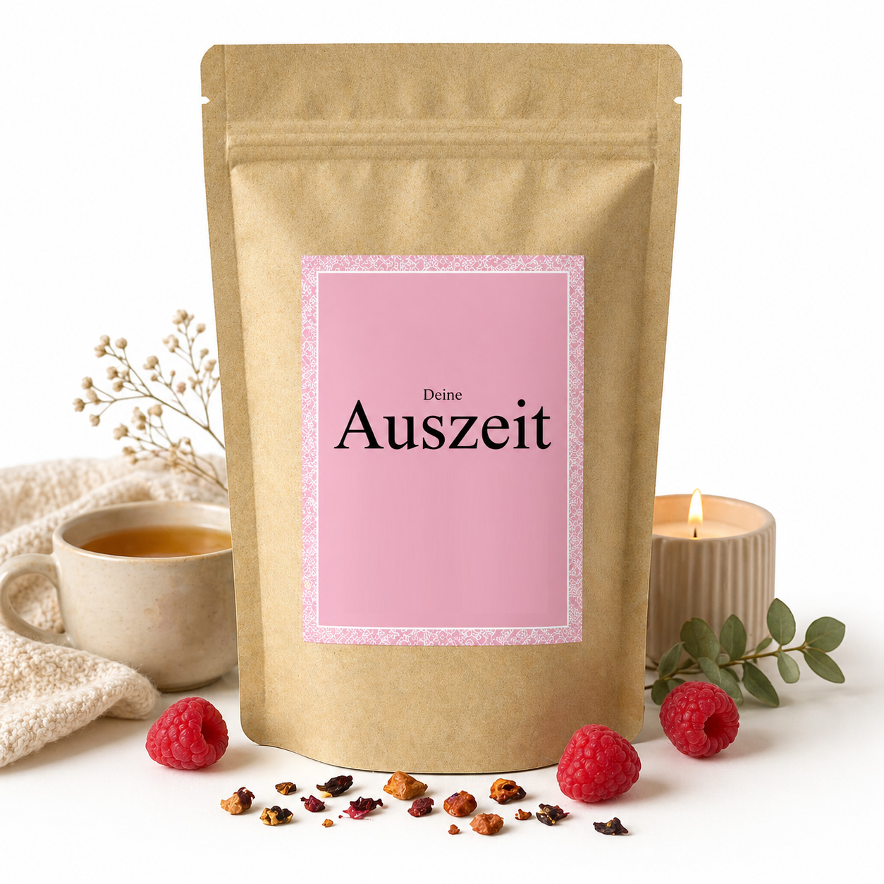 „Deine Auszeit“ – Entspannungstee mit Himbeer-Geschmack | Früchtetee für Ruhe & Wohlbefinden von Christea 70 g
