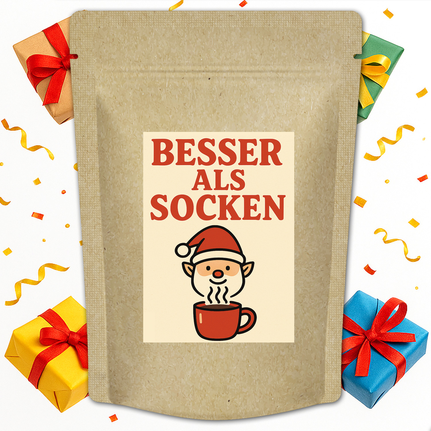 "Wichtel Geschenk „Besser als Socken“ – Früchtetee mit Erdbeer-GeschmackTüte - lustiges Wichtelgeschenk & Weihnachtsgeschenk