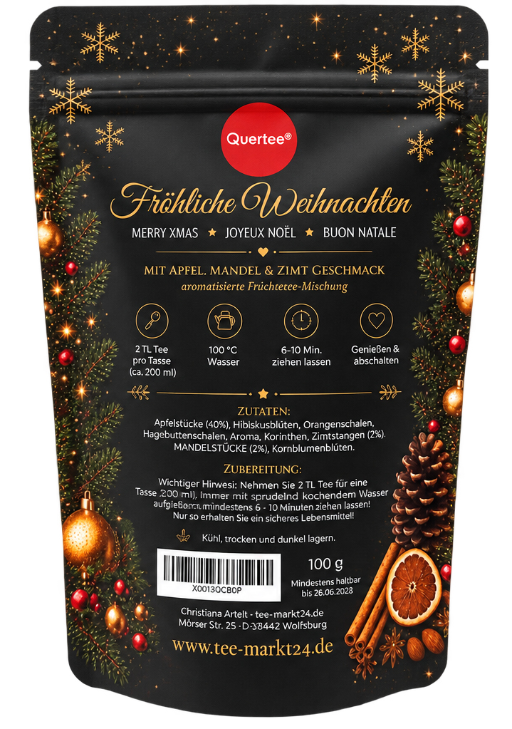 Weihnachtstee „Fröhliche Weihnachten“ – Früchtetee mit Apfel, Mandel & Zimt Geschmack - Frohe Weihnachten