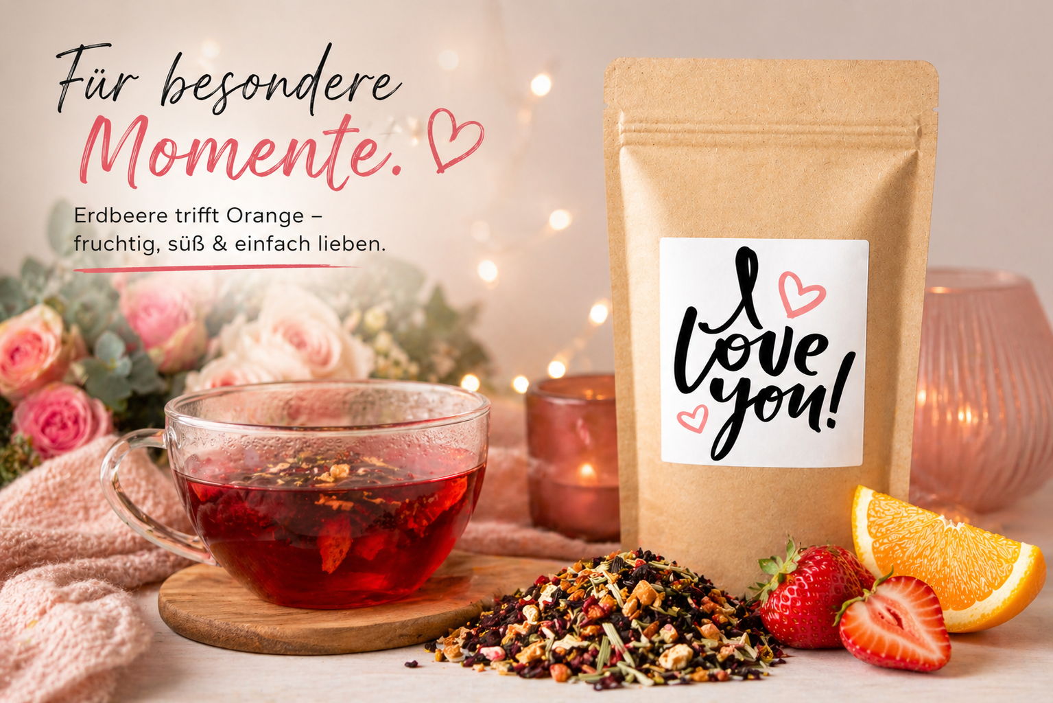 „I love you - Ich liebe Dich“ mit Erdbeer-Orangen-Geschmack | Teegeschenk von Christea - 100 g