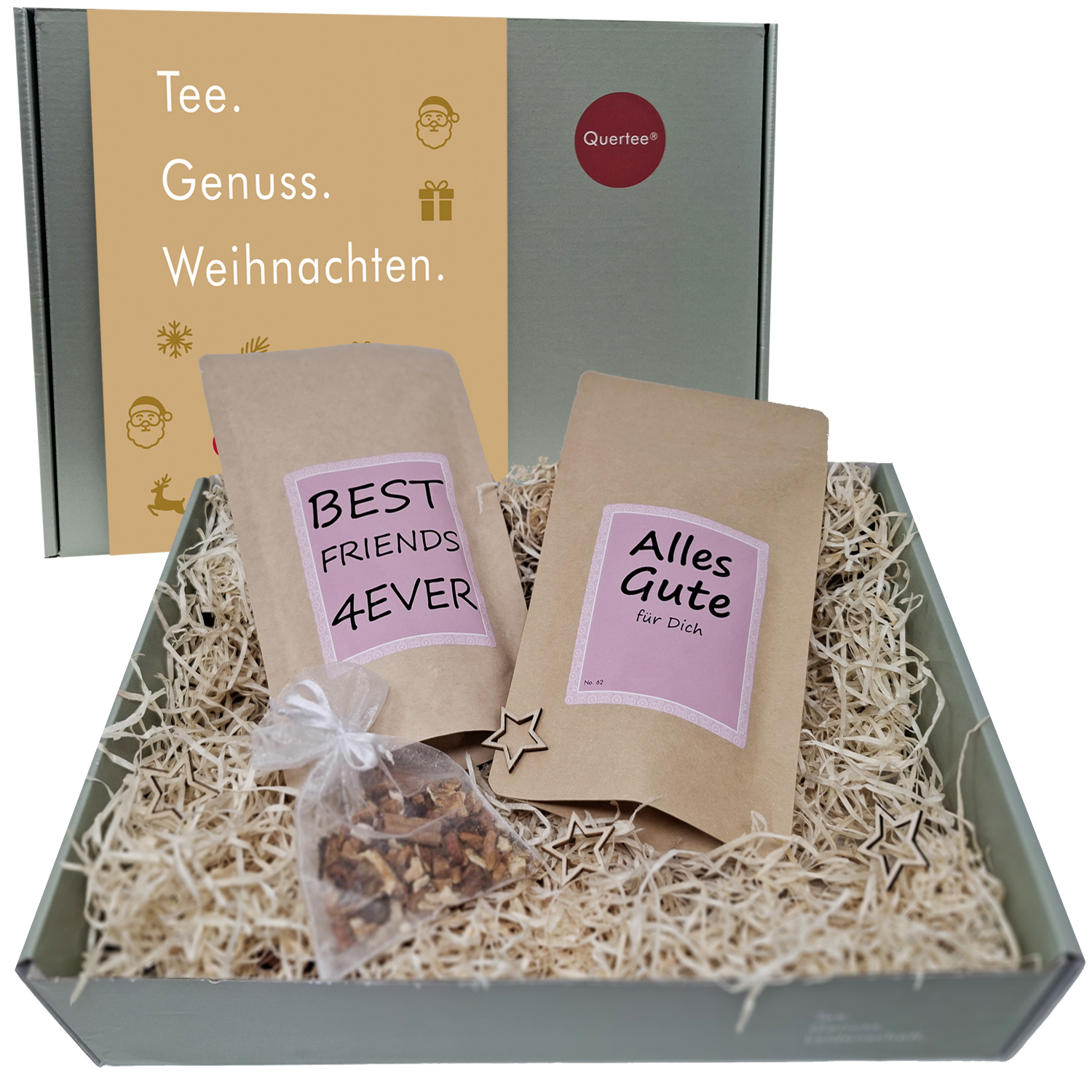 "Tee Geschenkset Weihnachten  „Für die Freundschaft & Glück“ – mit Best Friends Tee, Alles Gute Tee & Deko-Säckchen mit Weihnachtsgewürzen
