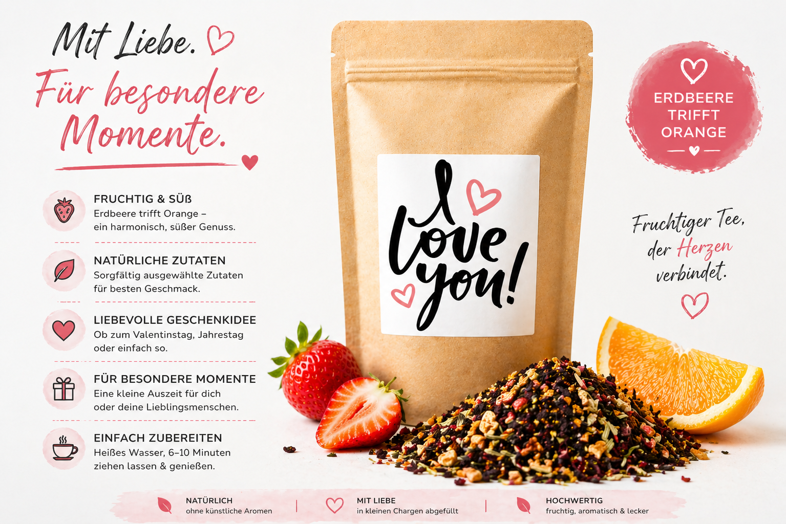 „I love you - Ich liebe Dich“ mit Erdbeer-Orangen-Geschmack | Teegeschenk von Christea - 100 g