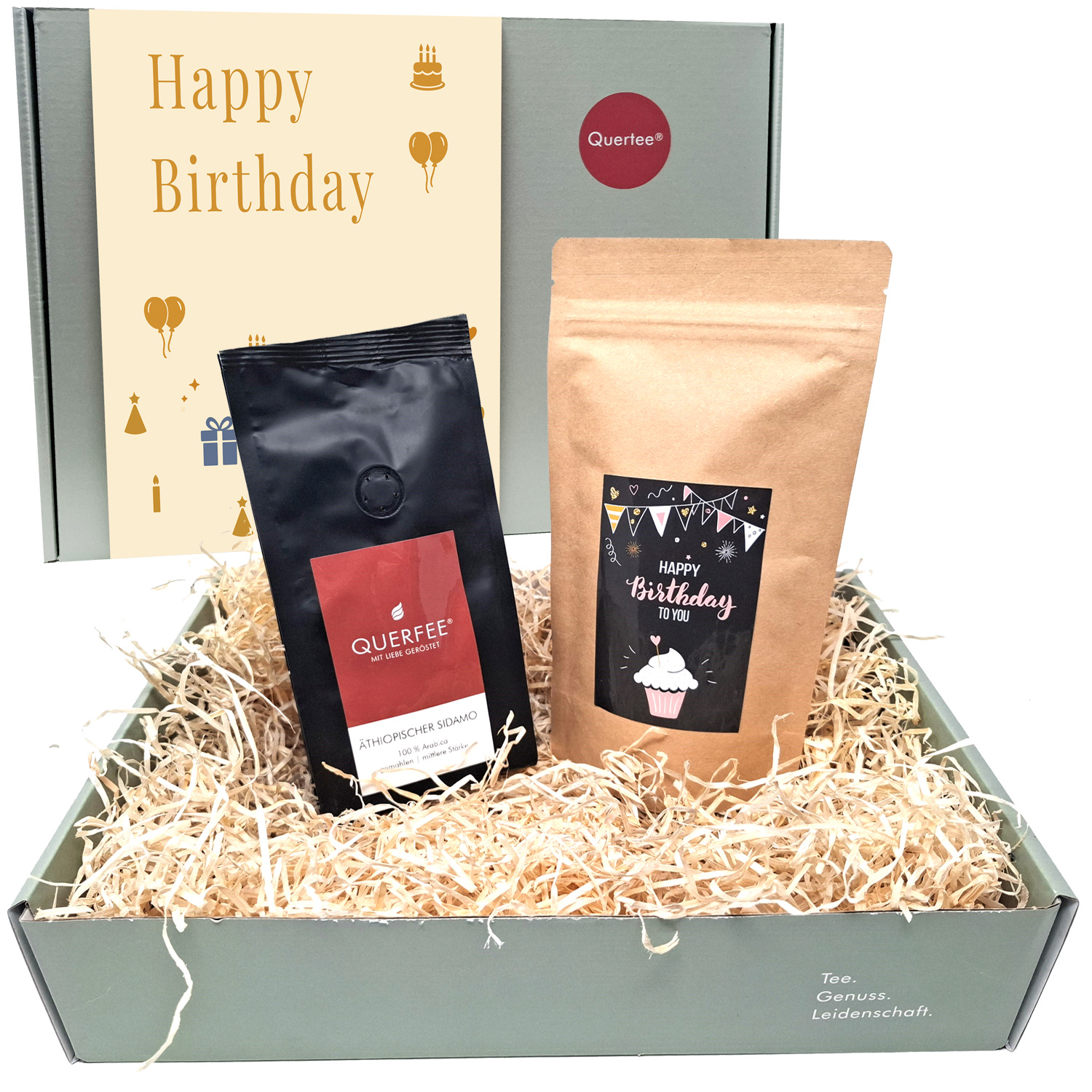 Geburtstags-Geschenkset "Happy Birthday" | "Alles Gute" - Tee & Kaffee Geschenk zum Geburtstag  – Kaffee & Tee in der Geschenkbox