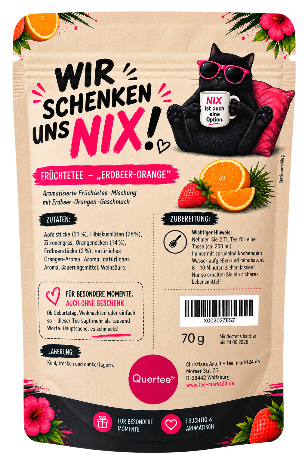 "Wir schenken uns NIX!" – kleines Teegeschenk mit Erdbeer-Orange
